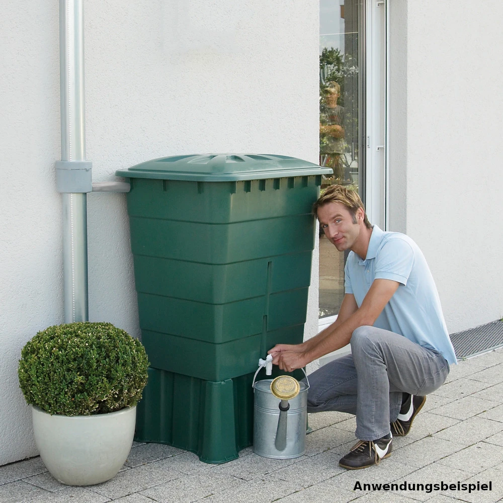 Regentonne Eckig Mit 300 Liter Fassungsvermögen In Grün, Inklusive Deckel Und Auslaufhahn – Bild 3