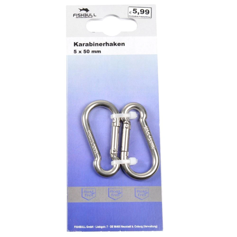 Fishbull Feuerwehr-Karabiner 5 X 50 Mm V4A Edelstahl, 2 StĂŒck, Belastbarkeit 120 Kg â Bild 2