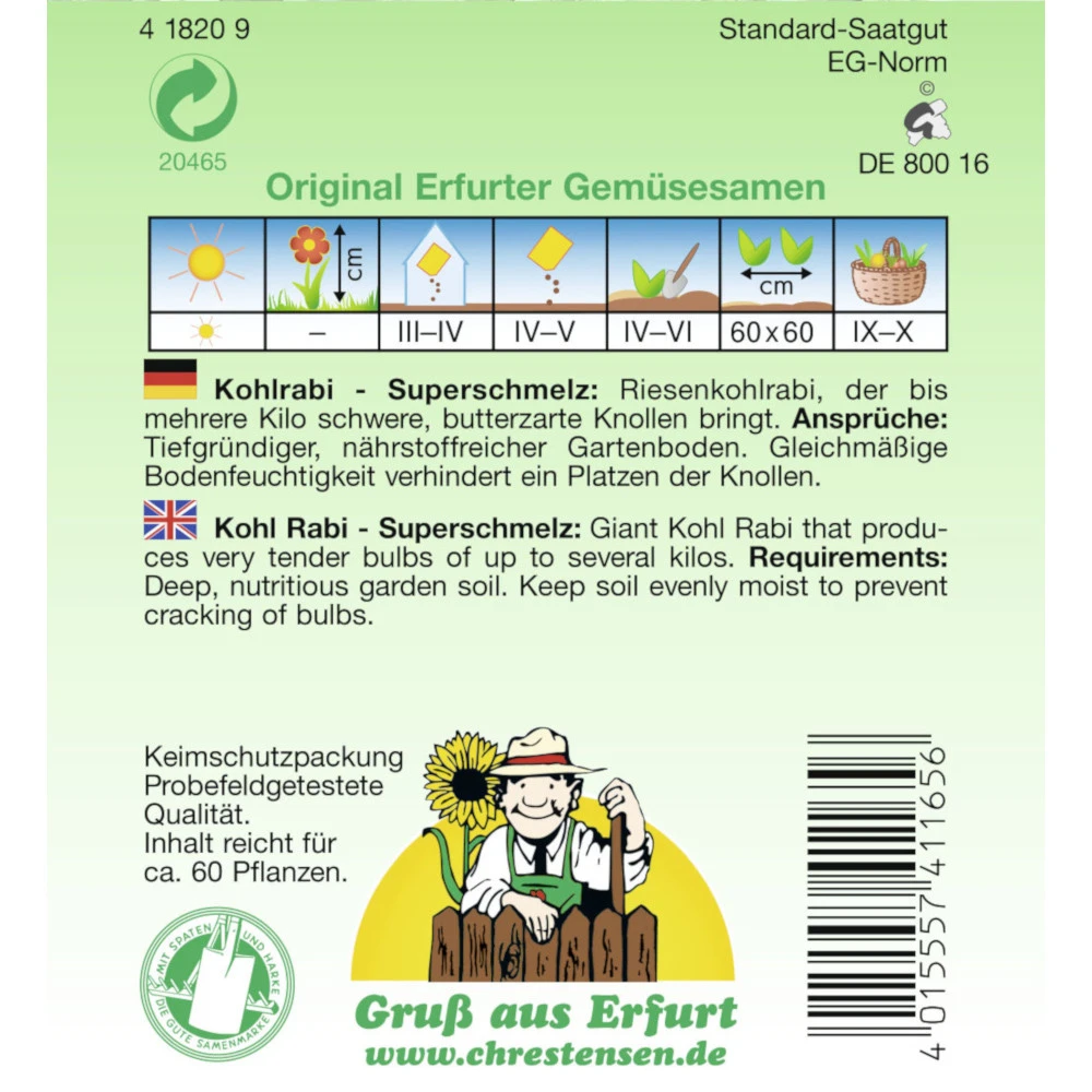 Saatgut Kohlrabi Superschmelz Späte Sorte Für Ca. 60 Pflanzen – Bild 2