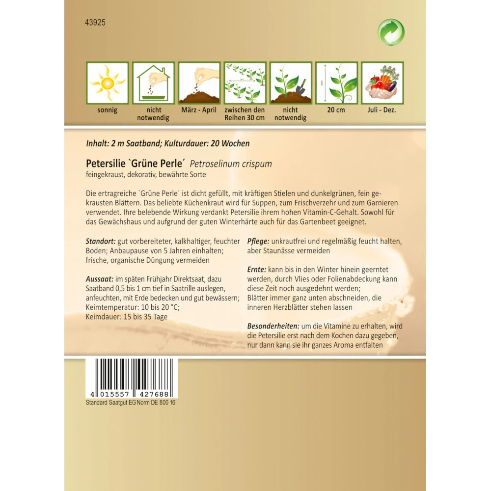 Saatgut Schnittpetersilie Grüne Perle Gewürzkraut – Bild 2