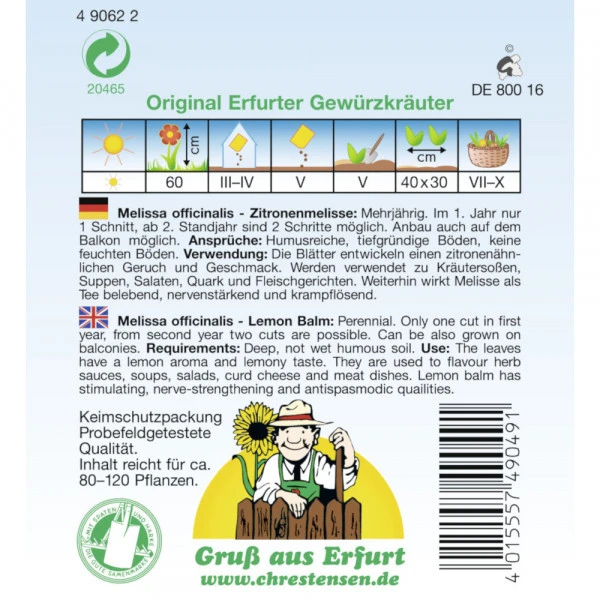 Saatgut Zitronenmelisse Würzkraut, Für Ca. 80 - 120 Pflanzen – Bild 2