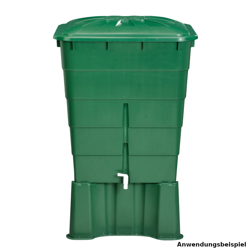 Regentonne Eckig Mit 300 Liter Fassungsvermögen In Grün, Inklusive Deckel Und Auslaufhahn – Bild 2